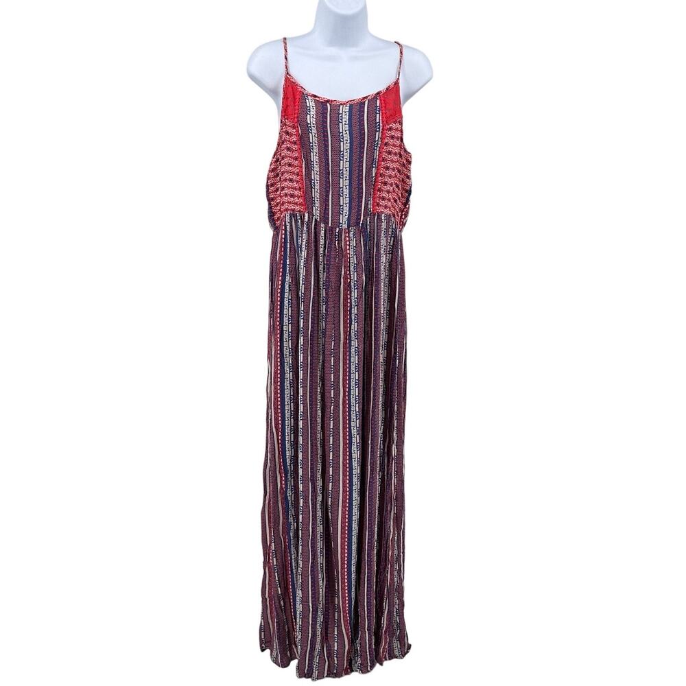 Midnight Sky Maxi Dress Red Womens XL Boho Smocked Strappy Southwestern Summer
